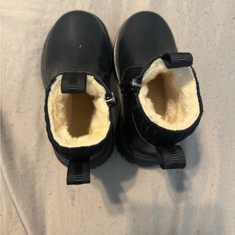 Black Kids Boots with Faux Fur Lining